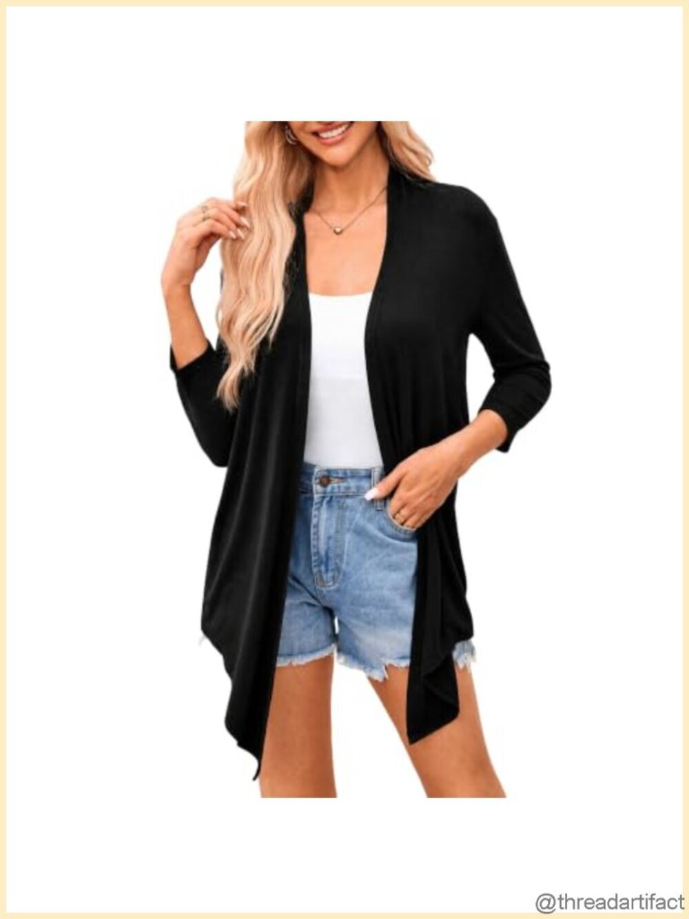 Lightweight 3/4 Sleeve Open Front Cardigan for Women Summer Sweater Shrug